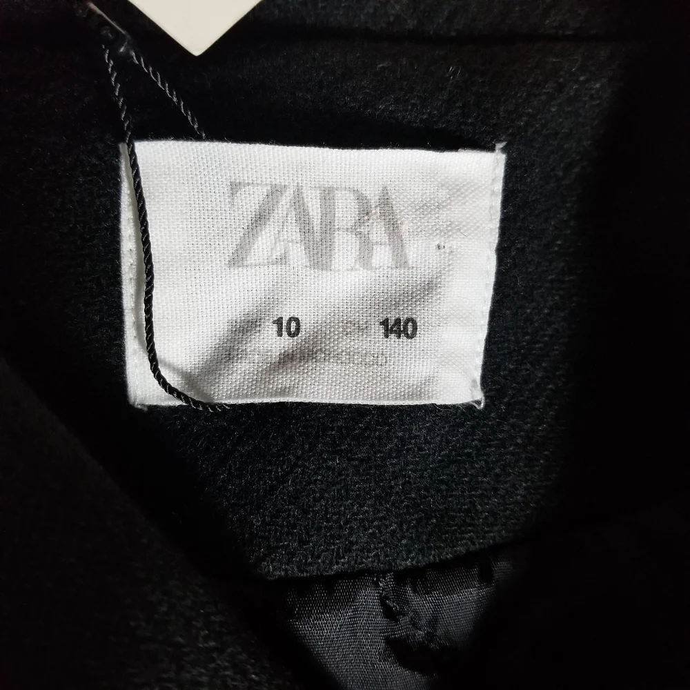 NWT ZARA GIRL'S BLACK DOUBLE BREASTED PEACOAT SIZE 10 53% WOOL